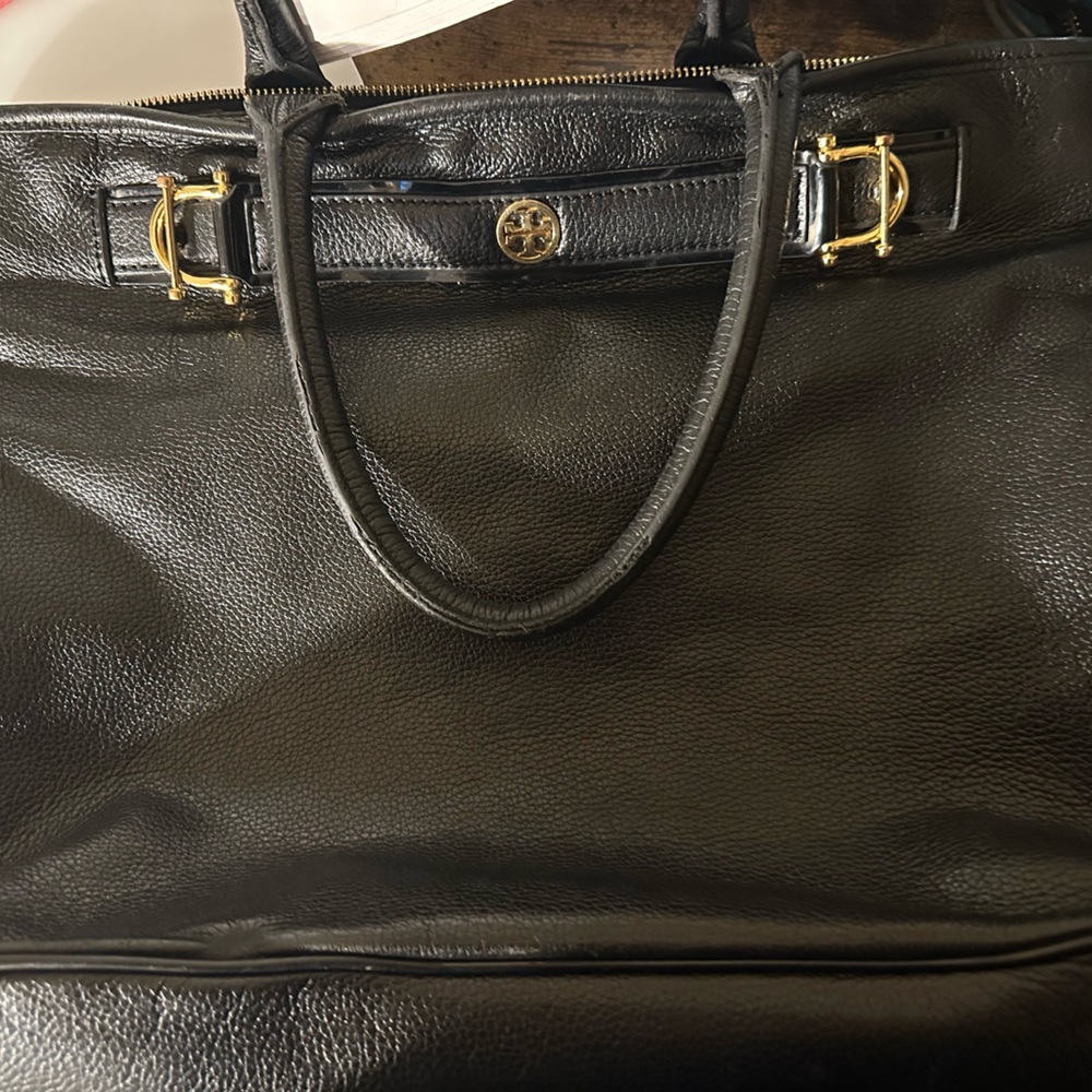 Tory Burch Horsebit Jayden Black Pebbled Leather Large Tote/Shoulder Bag Satchel